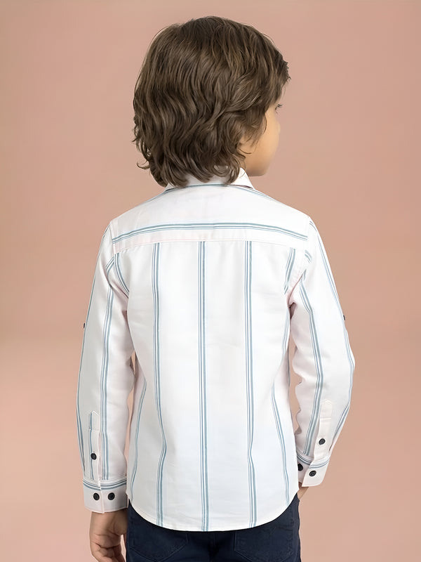 Polka Tots Full Sleeves Striped Shirt - White