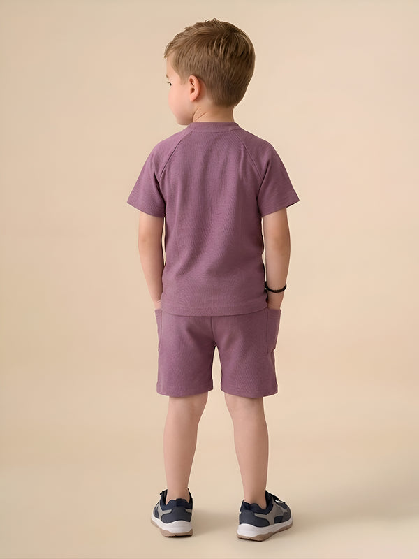Polka Tots Half Sleeves Solid T-Shirt Shorts - Maroon