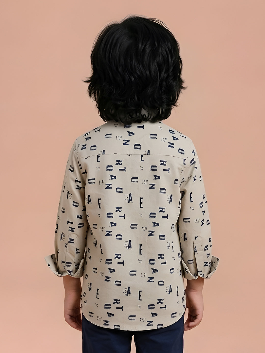 Polka Tots Full Sleeve Lycra Shirt Alphabet Print with Bow Tie Cream