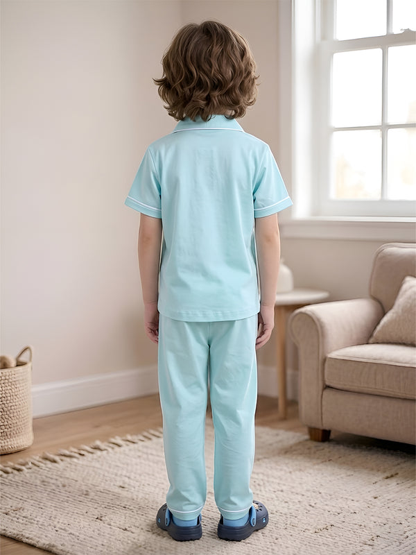 Polka Tots Half sleeves My Prince Print Night Suit - Aqua