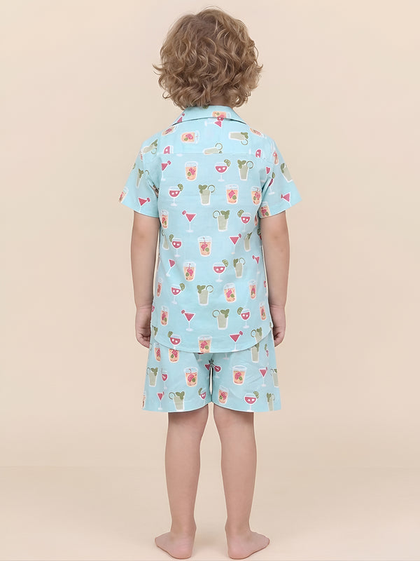 Polka Tots Half Sleeves Juice print Co-ord Shorts - Blue