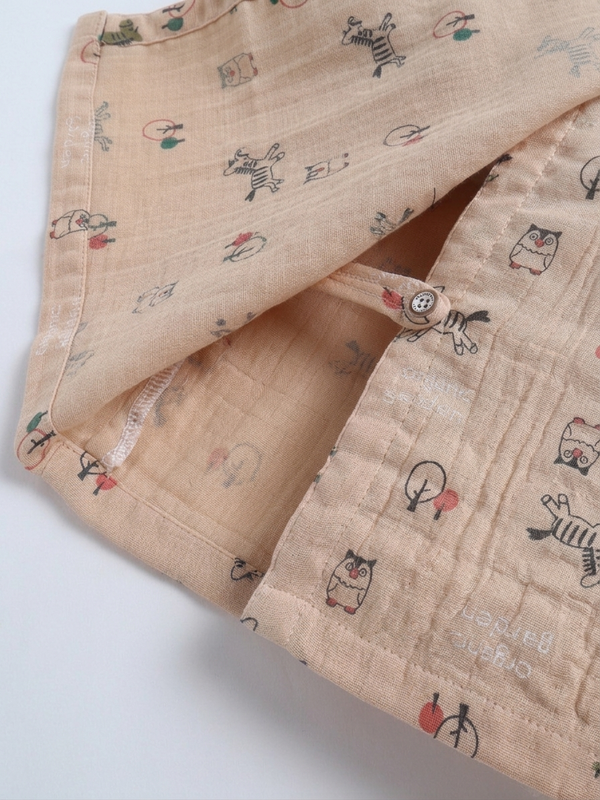 Polka Tots Wrinkled Muslin Cotton Doodle Print Kediya Jhabla & Pant Set - Brown