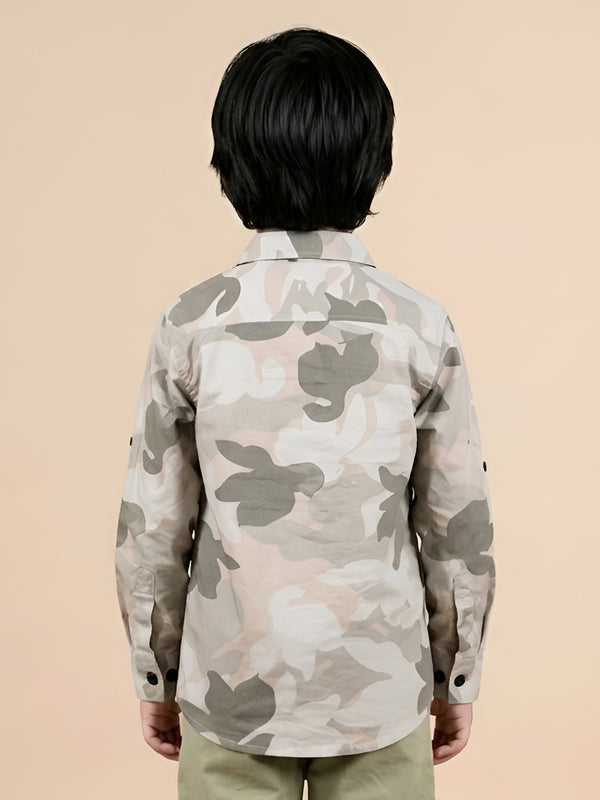 Polka Tots Full sleeve camouflage shirt - Grey and Pink