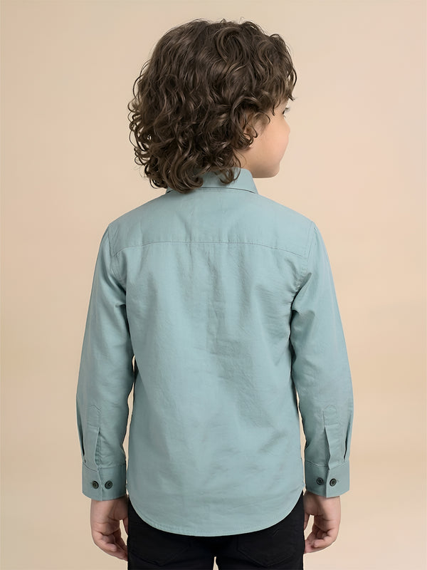 Polka Tots Full Sleeves Number print Solid Shirt - Greyish Blue