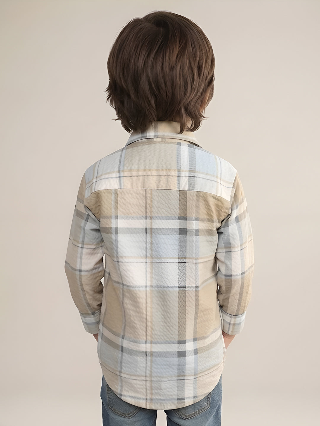 Polka Tots Full Sleeves Checks print Shirt - Beige