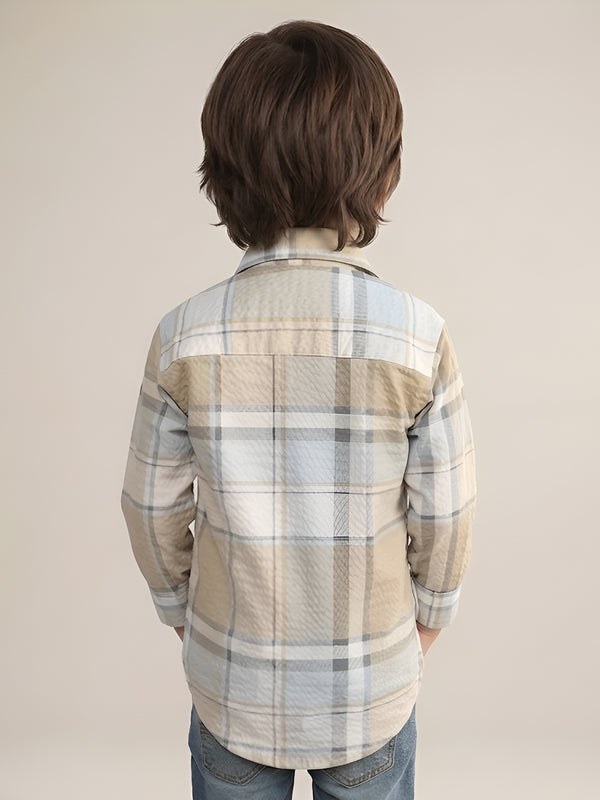 Polka Tots Full Sleeves Checks print Shirt - Beige