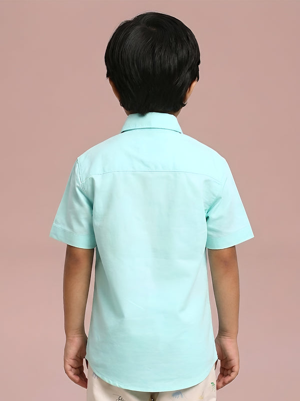 Polka Tots Half Sleeves Run Fun Print Shirt- Sea Green