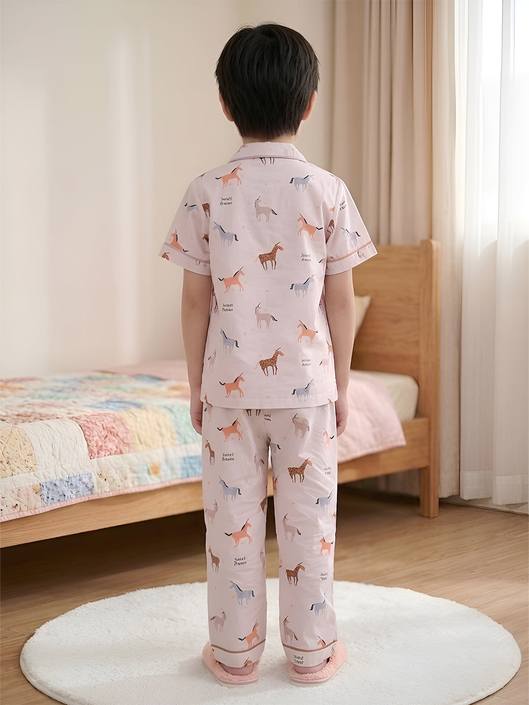 Polka Tots Half sleeves Horse print Night Suit - Brown