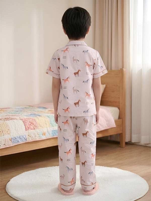 Polka Tots Half sleeves Horse print Night Suit - Brown