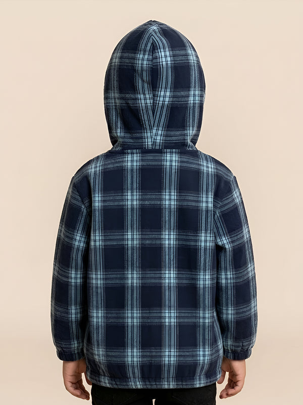 Polka Tots Kids Full Sleeves Checked Hoodie Shirt - Black