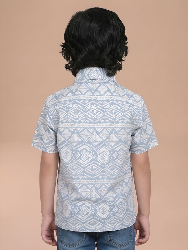 Polka Tots Half Sleeves Abstract print Shirt - Blue