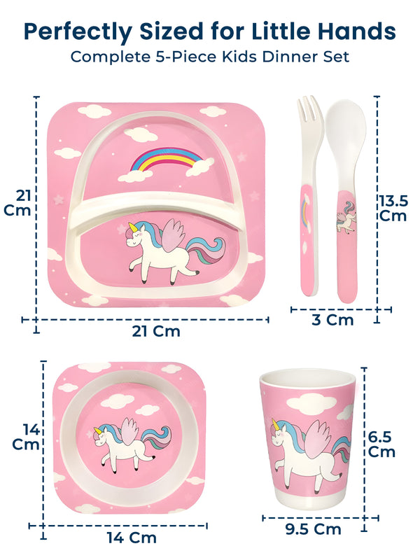 Eco Friendly 5 Pieces Bamboo Fiber Kids Dinner Set (Unicorn)