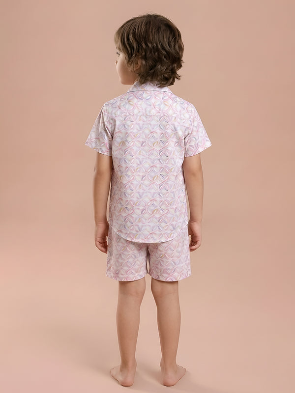 Polka Tots Cotton Half Sleeves Shirt With Shorts, Co-ord Set All Over Print - Light Pink