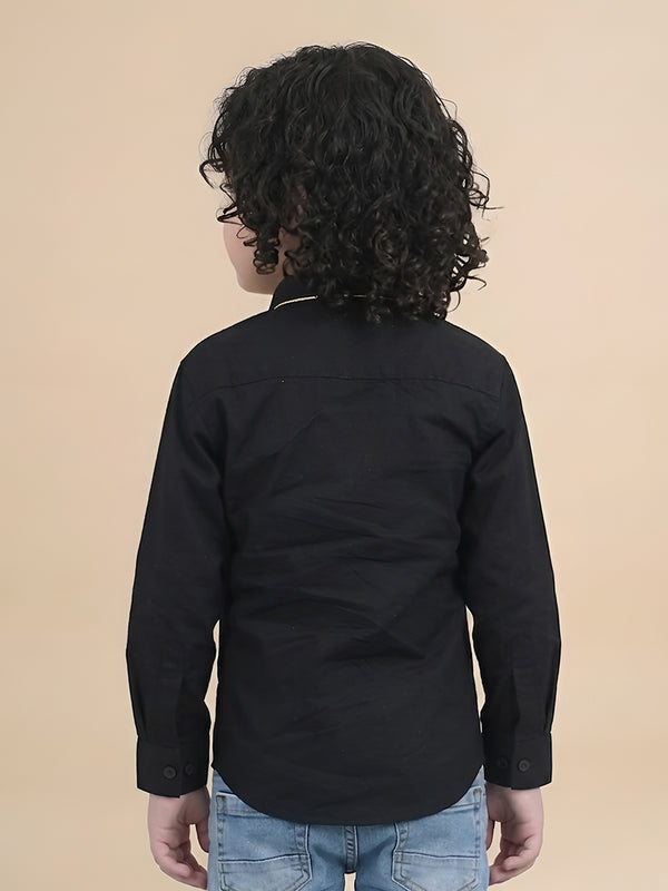 Polka Tots Full sleeves Yellow lines shirt  - Black