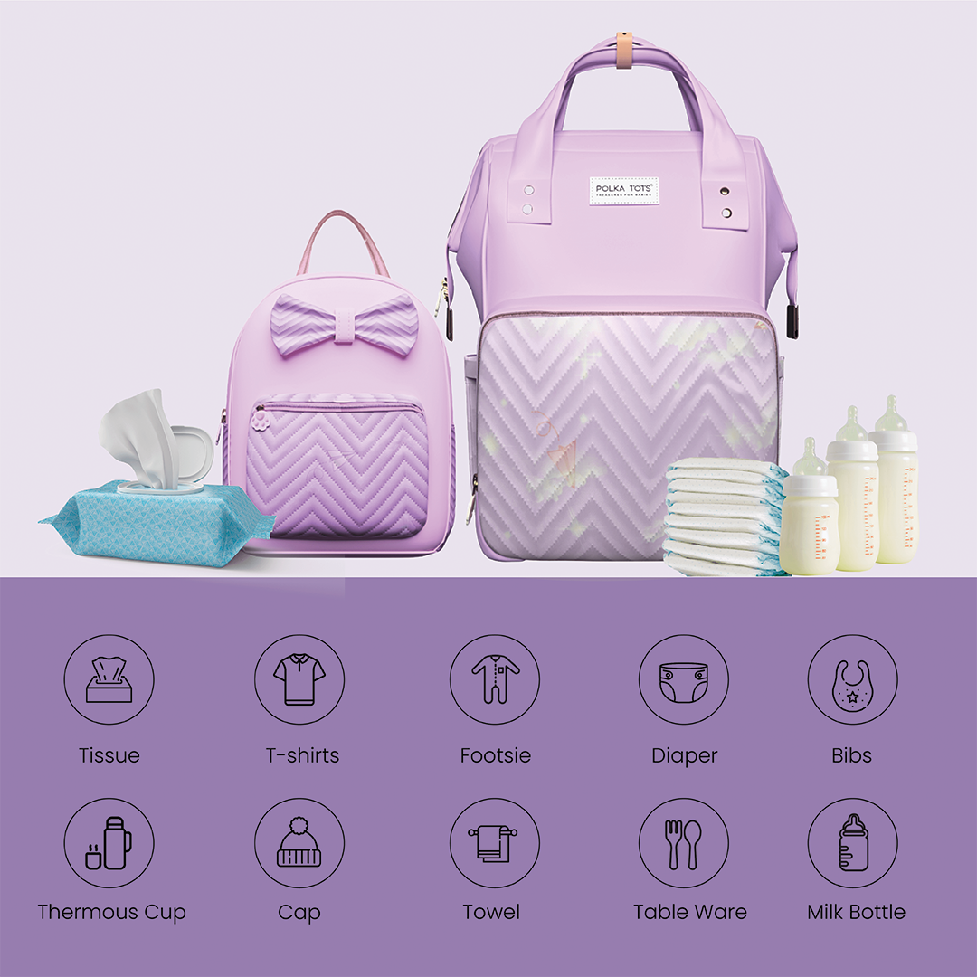 MamaMini Luxe Duo Diaper Bag with Tote and Mini Bag - Purple