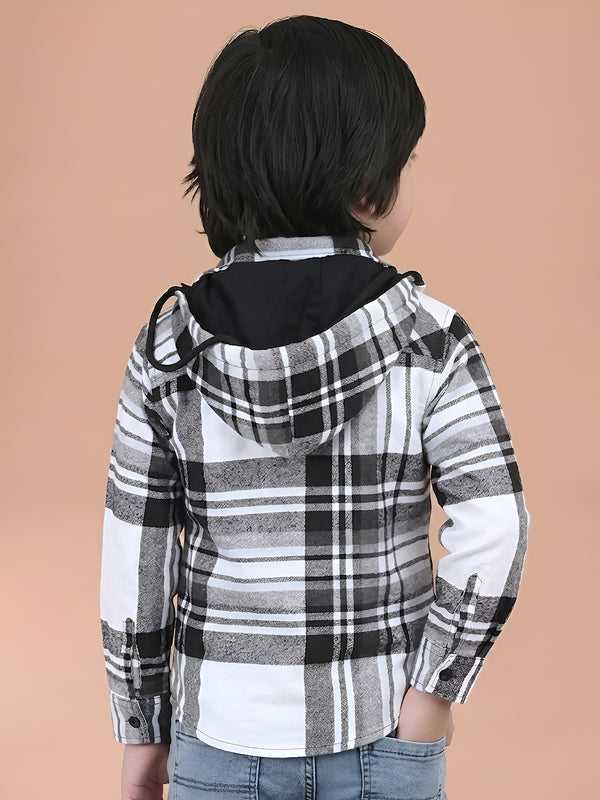 Polka Tots Full Sleeves Hooded Shirt - Black