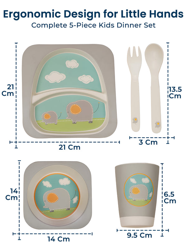 Eco Friendly 5 Pieces Bamboo Fiber Kids Dinner Set (Baby Elephant)