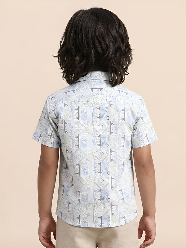 Polka Tots Half Sleeves Abstract print Shirt - Blue