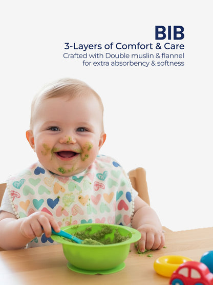 Polka Tots Newborn Pack of 6 100% Soft Double-Layer Muslin Cotton Essentials Gift Box - Mini Hearts Print