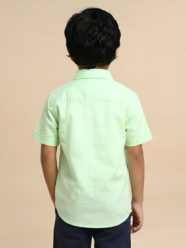 Polka Tots Half Sleeves Dual Color Patch Shirt - Green