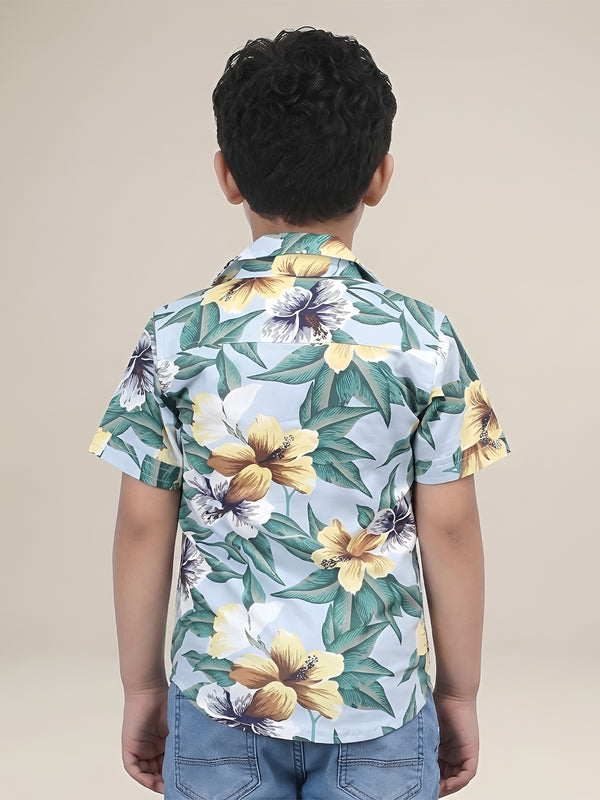 Polka Tots Half Sleeves Floral print Shirt - Green