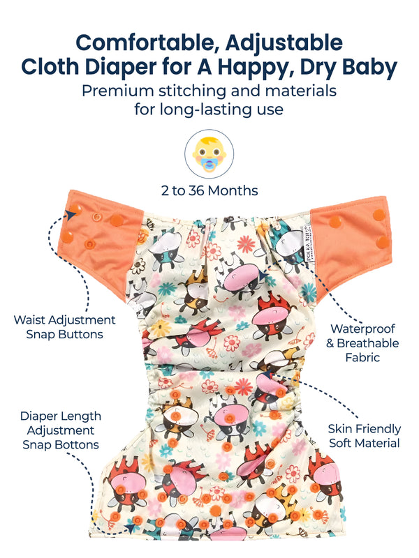 Bamboo Charcoal Reusable Cloth Diaper (Cow)