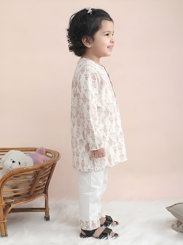 Polka Tots Fish print Full sleeves Nightwear Kurta pyjama set - Pink