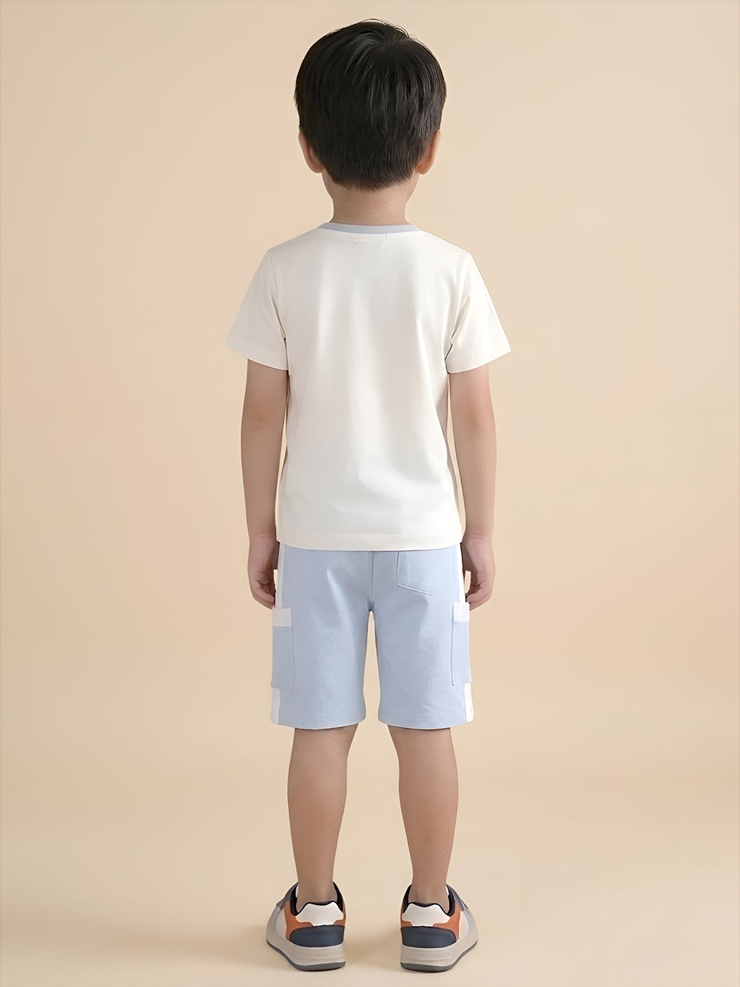 Polka Tots Half Sleeves Play, Laugh & Smile Print T-Shirt Shorts - White and Blue