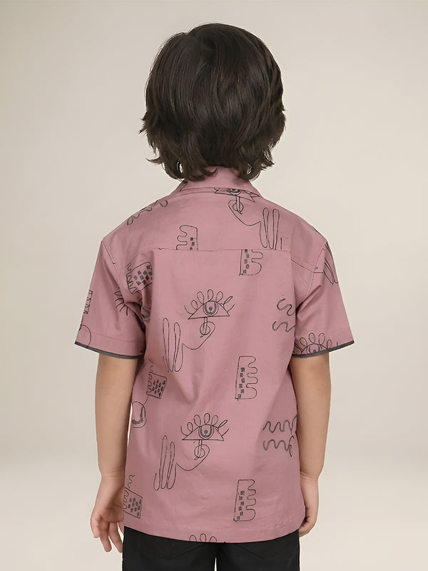 Polka Tots Half Sleeves Embroidered Shirt - Pink