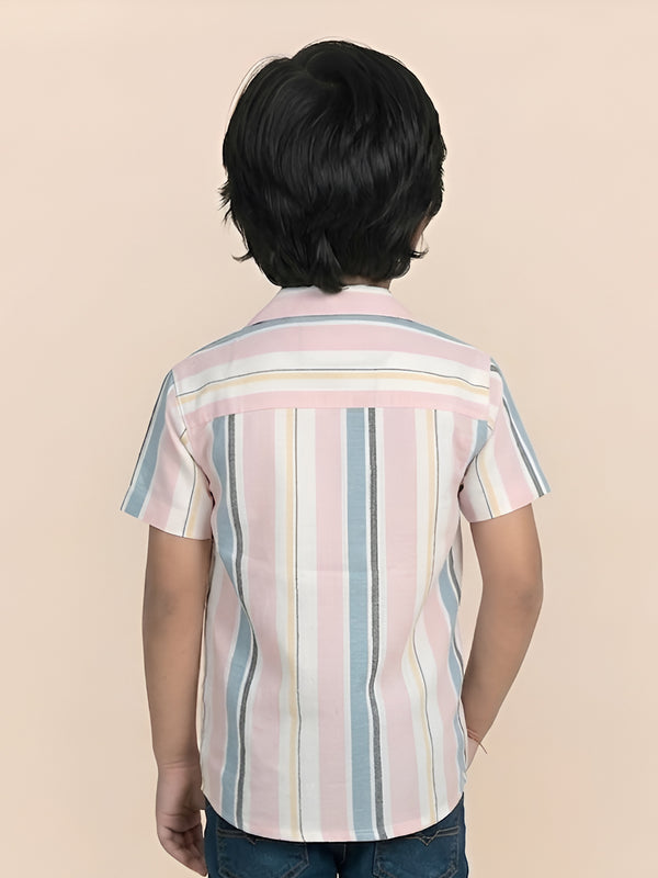 Polka Tots Half Sleeve Stripes Shirt - Pink