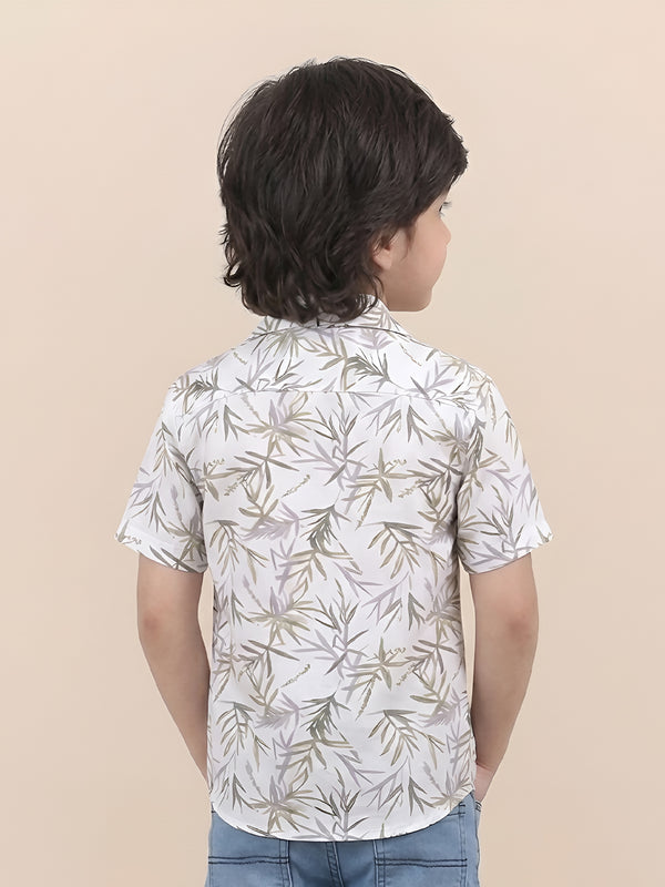 Polka Tots Half Sleeve Leaf print Shirt - Light green