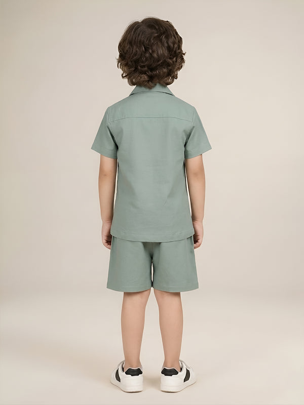 Polka Tots Half Sleeves Solid Co-ords - Turquoise