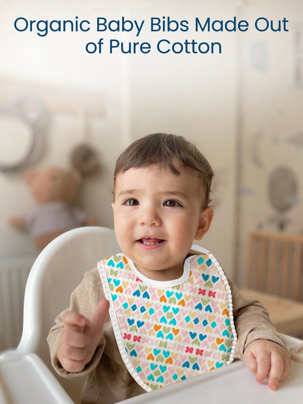 Polka Tots Newborn Pack of 3 100% Soft Muslin Cotton Bib Set with Pom-Pom Lace