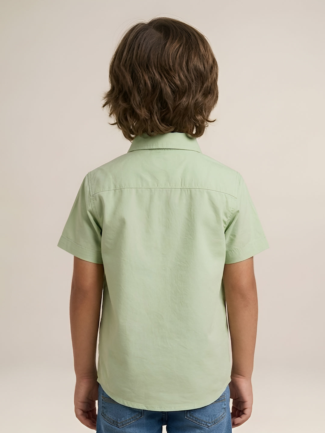 Polka Tots Cotton Regular Fit Half Sleeve Summer USA Metallic Print Shirt - Pista Green