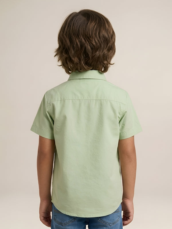 Polka Tots Cotton Regular Fit Half Sleeve Summer USA Metallic Print Shirt - Pista Green