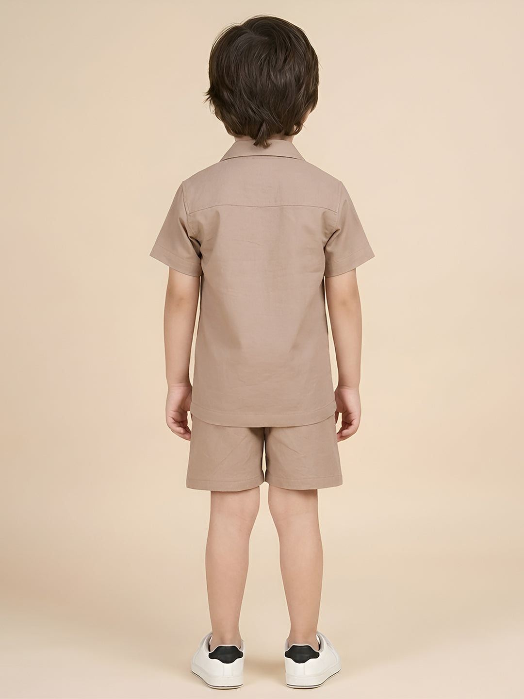 Polka Tots Half Sleeves Solid Co-ords - Beige