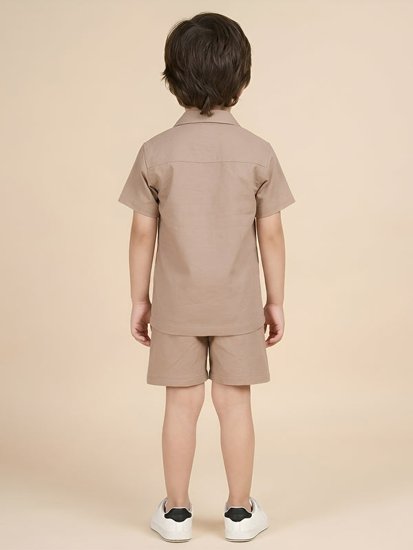 Polka Tots Half Sleeves Solid Co-ords - Beige
