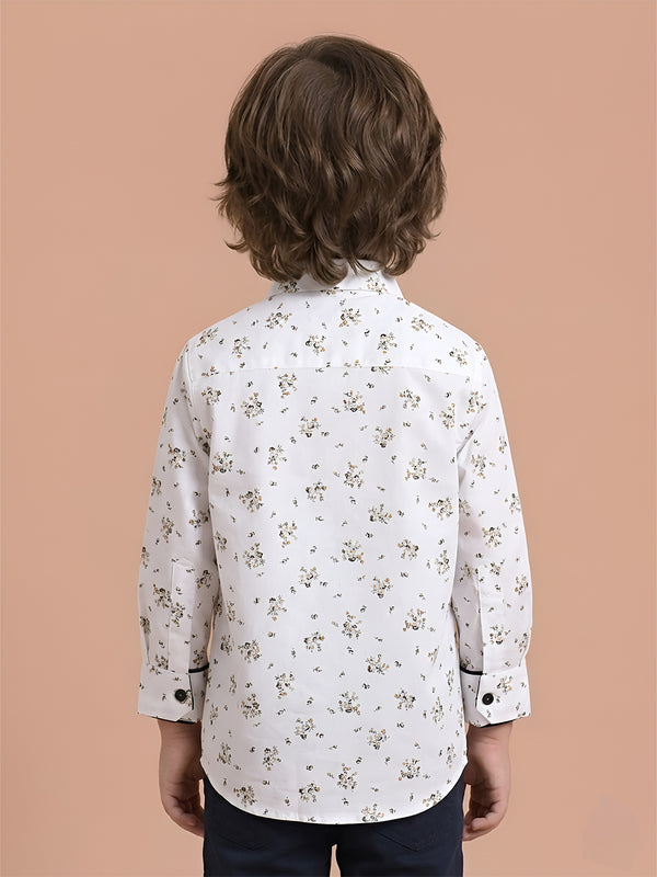 Polka Tots floral print party wear bow tie shirt - White