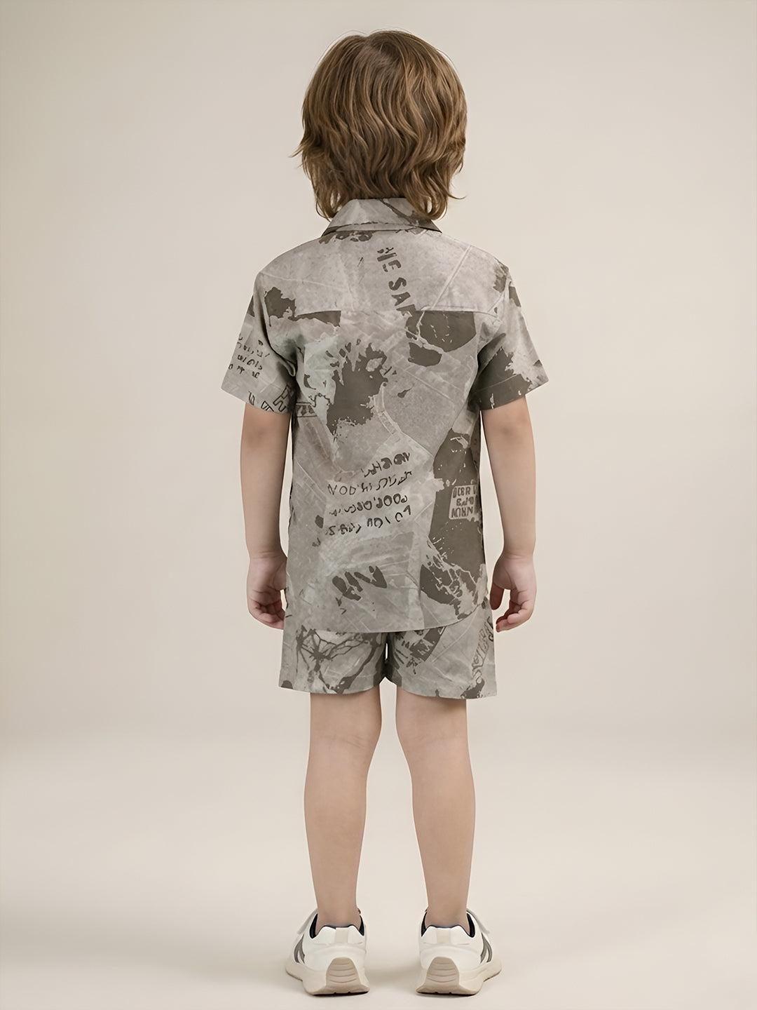 Polka Tots Half Sleeves Brush print Co-ords - Brown
