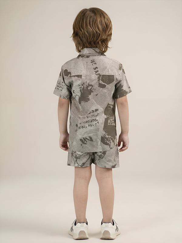 Polka Tots Half Sleeves Brush print Co-ords - Brown
