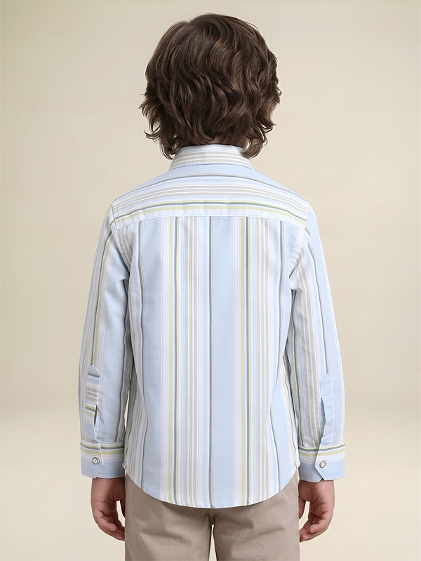 Polka Tots Full Sleeves Lining print Cotton Shirt - Blue