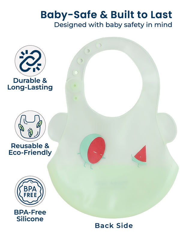 Polka Tots Waterproof Silicone Bibs with Pocket and Adjustable Snaps (Watermelon)