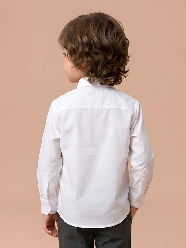 Polka Tots Full Sleeves Cotton Shirt with Bow Tie - White
