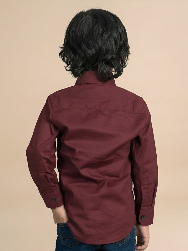 Polka Tots Full sleeves solid shirt - Maroon