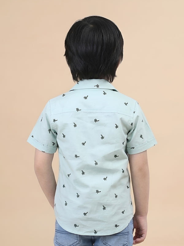 Polka Tots Half Sleeves Palm Tree print Shirt - Light Green