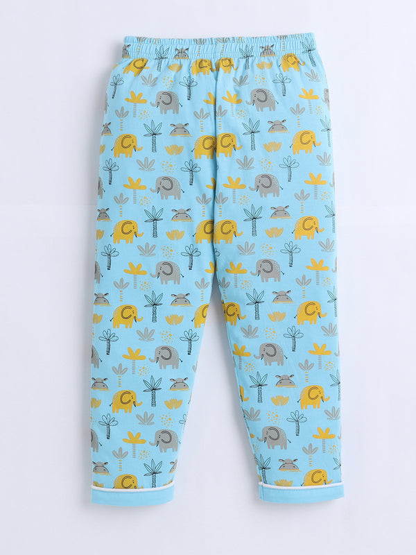 Polka Tots Half sleeves Finding Hippo Print  Night Suit - Blue
