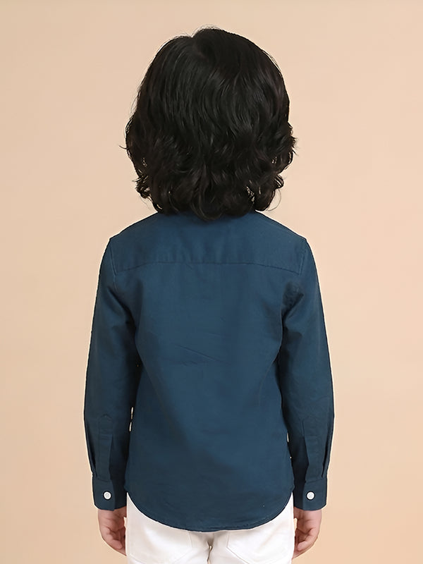 Polka Tots Full sleeves Lining shirt with Bow - Navy Blue