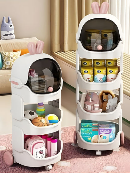 Polka Tots QuackStack Kids Storage Drawer Rack 4-Tier Toy, Book & Clothes Organizer with Wheels - White