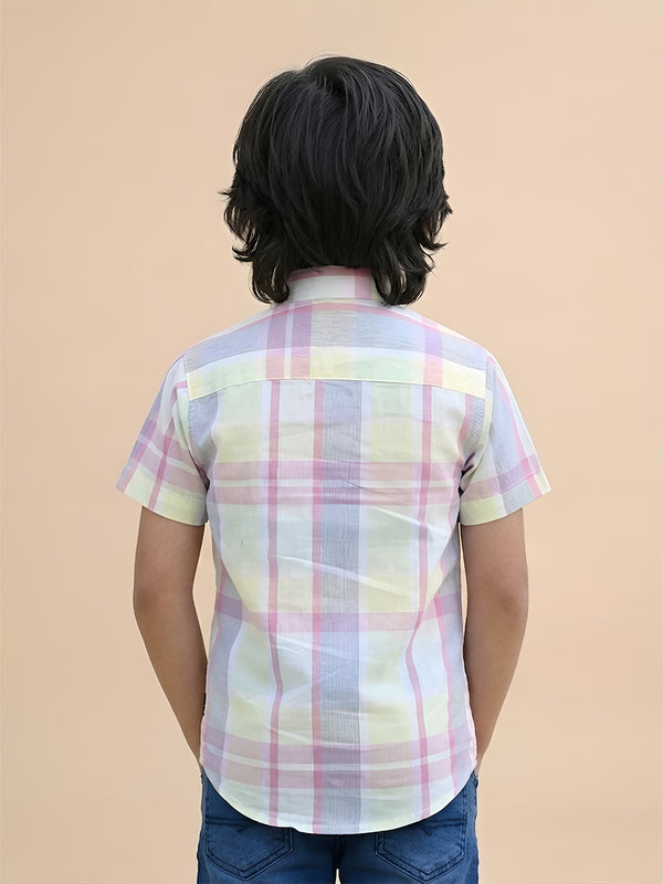 Polka Tots Half Sleeves Checks print Kids Shirt - Yellow