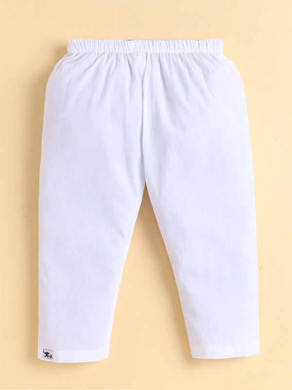 Polka Tots Kantha Work Full Sleeves Ethnic Kurta pyjama set - White